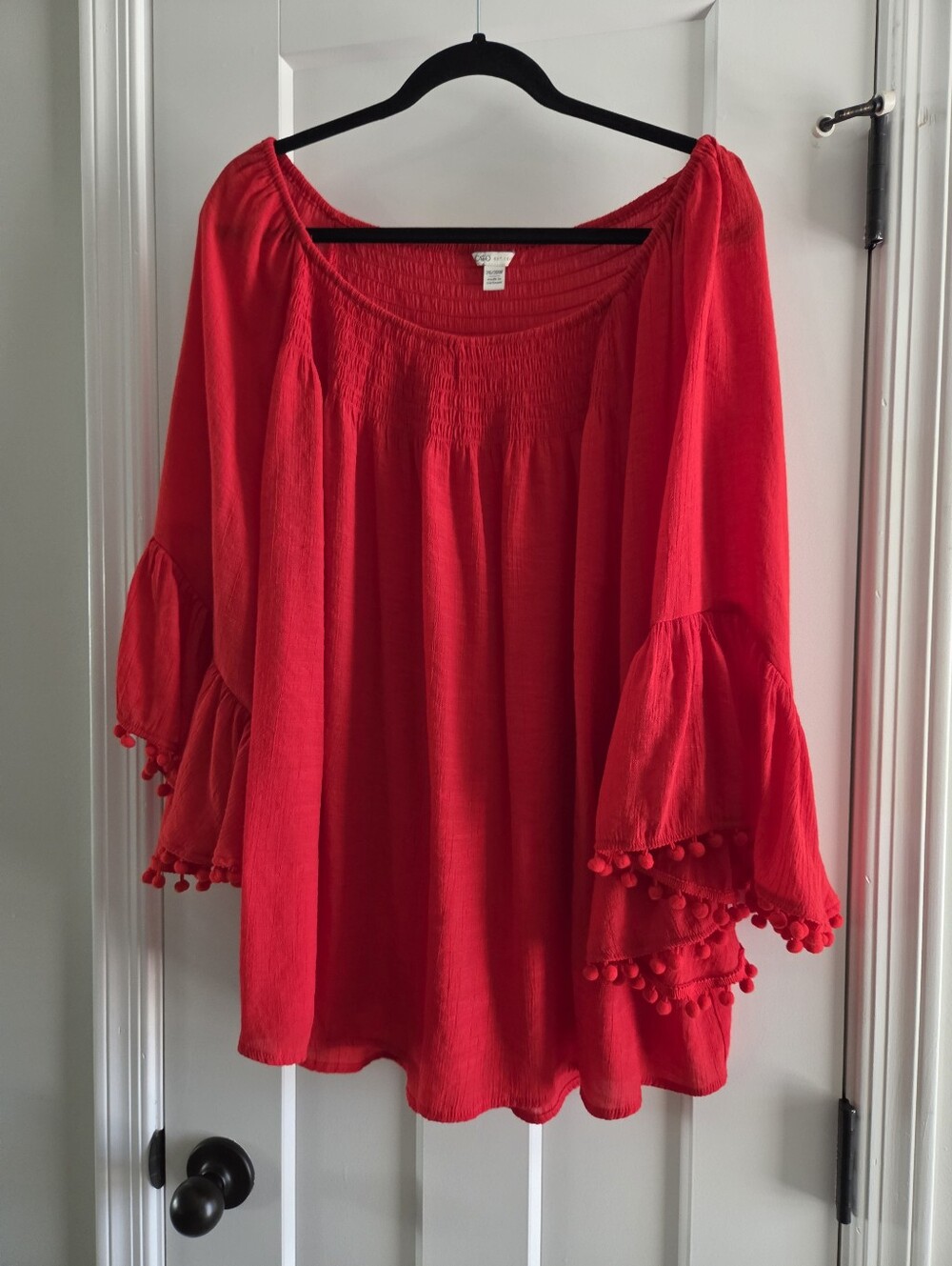Cato Size 26/28 Red Peasant Bell Sleeve Blouse